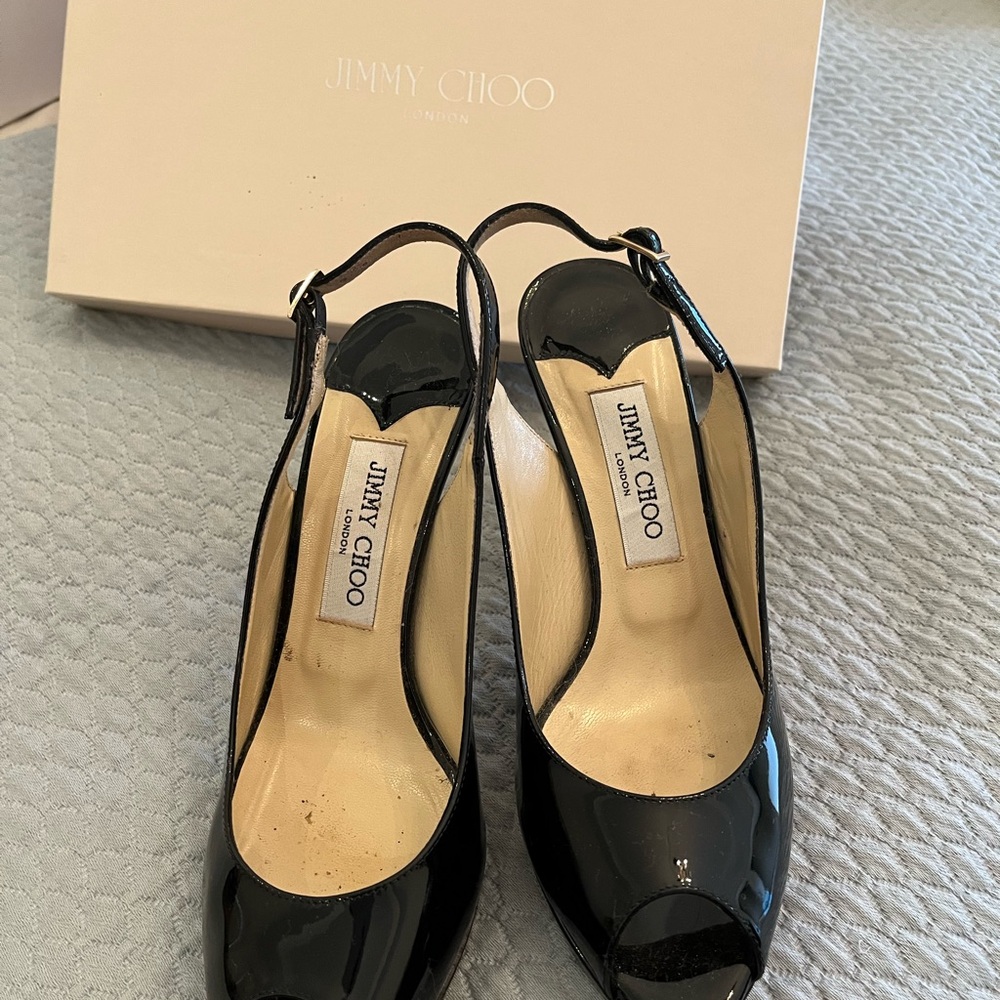 Jimmy Choo Nova Black Open Toe Sling Back Heels size 37